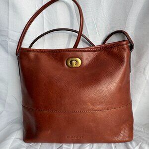 Margot New York Brown Leather Crossbody Shoulder Bag | Turn Lock | Vintage Style